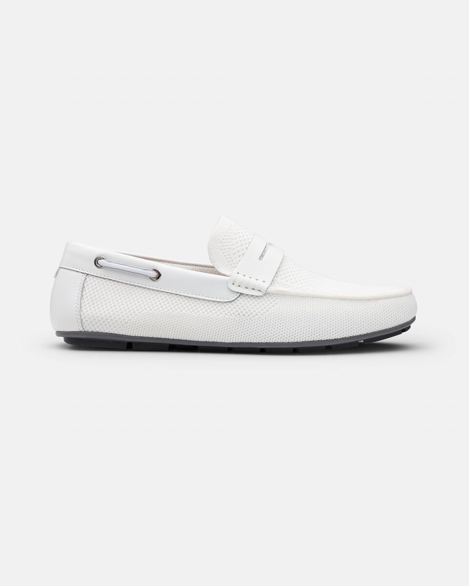Mens White Flyknit Texture Driving Shoe